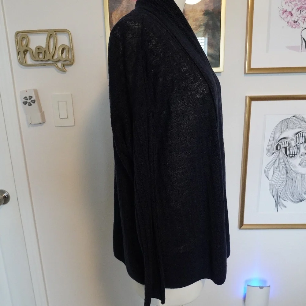 Pure Collection Blue Ribbed Knit Open Front LongSleeve Linen Cardigan 043 - Picture 3 of 7